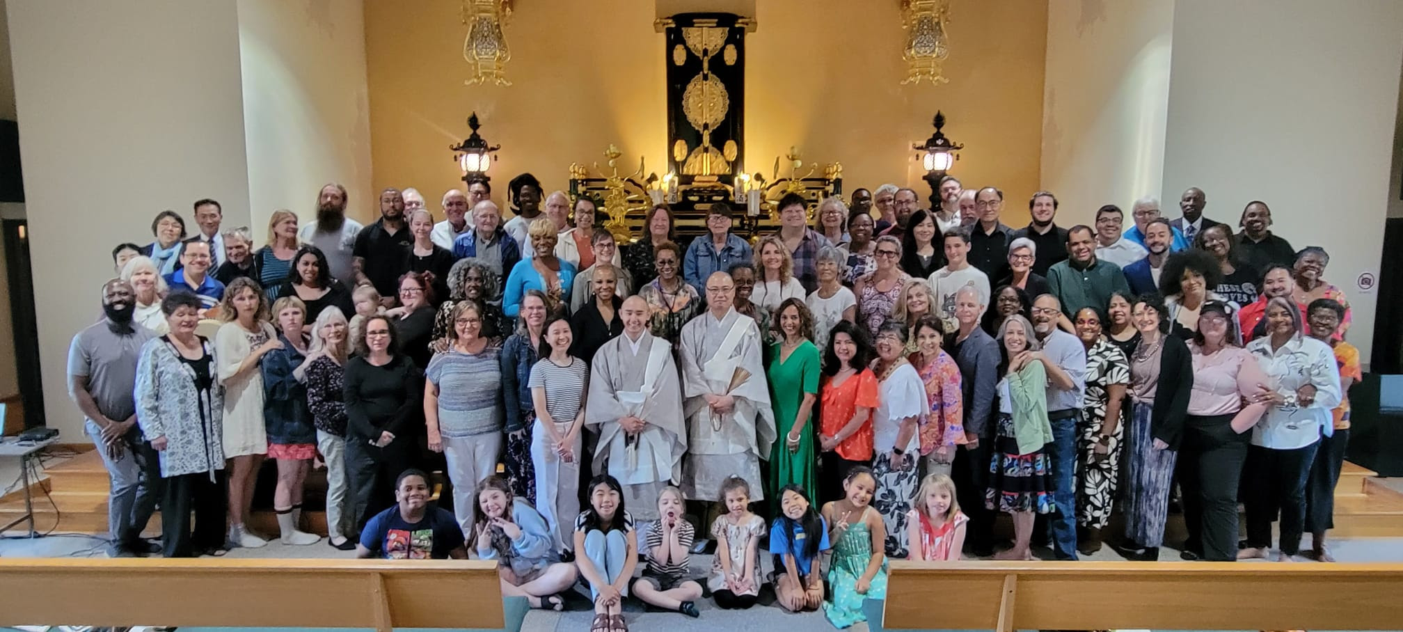 Sangha members gathered at Myogyoji Temple